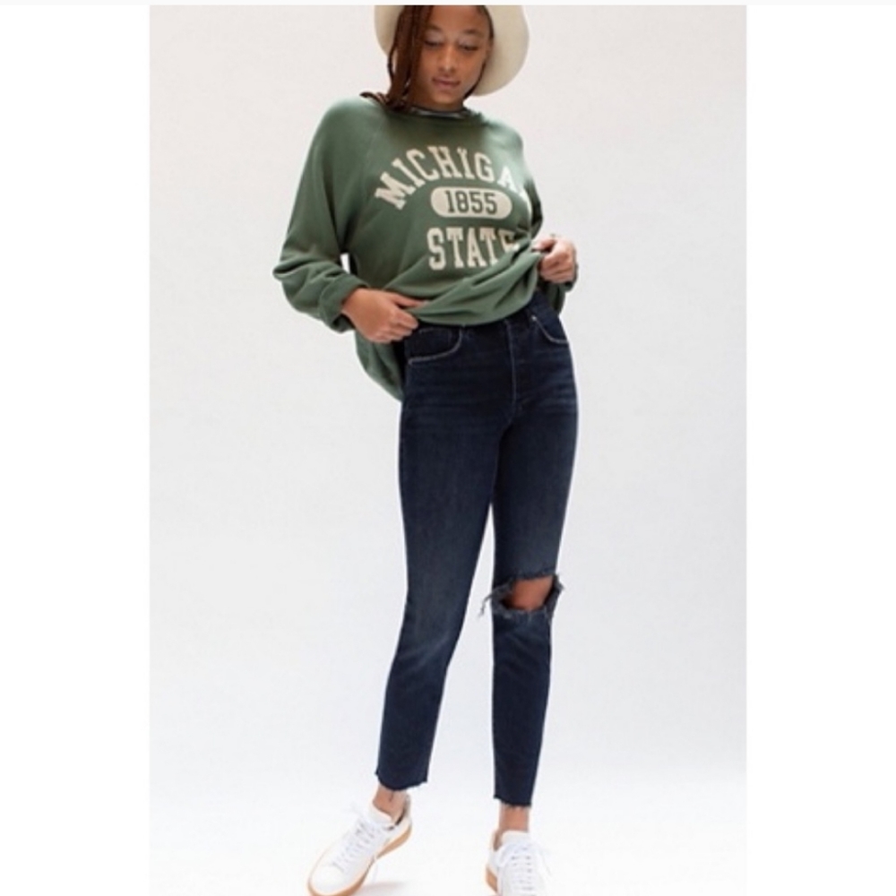 Free People We the Free Black Stella Skinny Jeans 27 Raw Hem Button Fly